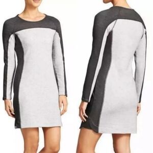 Athleta Fitted Sweatshirt Dress, Long-sleeves and Color Blocking, Size Large